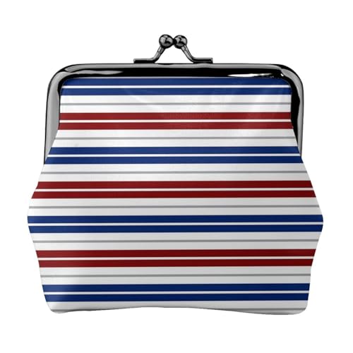 Geldbörse mit doppeltem Metallrahmen, Leder, Kussschloss, Kleingeldtasche, Geldbörse für Damen, mit Schlüssel, Rot / Blau / Weiß / Grau, Schwarz , Einheitsgröße von EZDLOWVBA