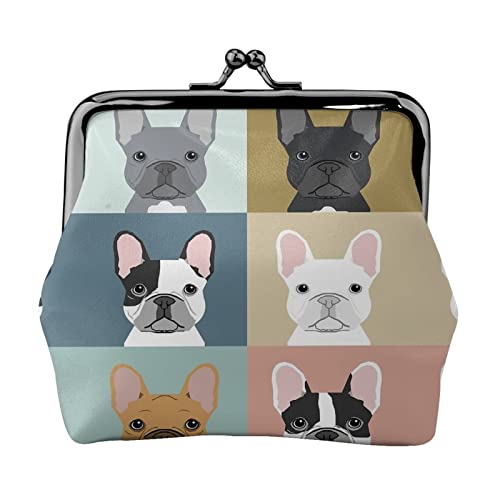 Geldbörse mit französischer Bulldogge, Doppelverschluss, Metallrahmen, Leder, Kussschloss, Kleingeldtasche, Geldbörse für Damen, mit Schlüssel, kleine Geldbörsen, Schwarz , Einheitsgröße von EZDLOWVBA