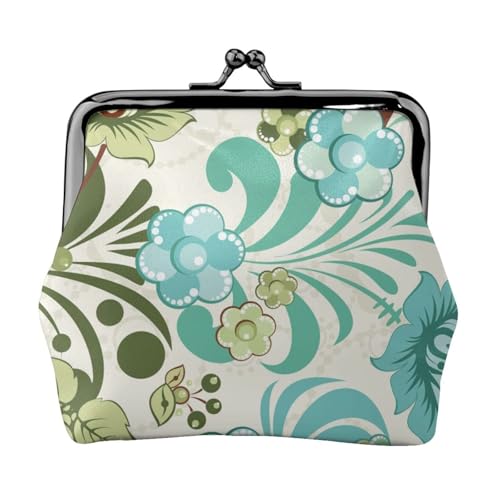 Geldbörse mit grünem Blumendruck, Doppelverschluss, Metallrahmen, Leder, Kussschloss, Kleingeldtasche, Geldbörse für Damen, mit Schlüssel, kleine Geldbörsen, Schwarz , Einheitsgröße von EZDLOWVBA