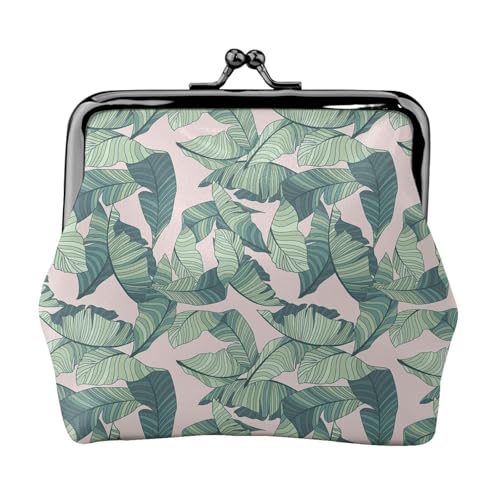 Geldbörse mit niedlichem Palmenblätter-Druck, Doppelverschluss, Metallrahmen, Leder, Kussschloss, Kleingeldtasche, Geldbörse für Damen, mit Schlüssel, kleine Geldbörsen, Schwarz , Einheitsgröße von EZDLOWVBA