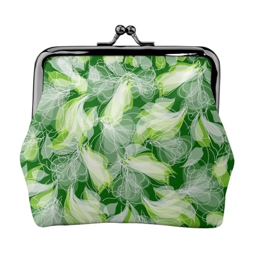 Geldbörse mit pflanzlicher Textur, Doppelverschluss, Metallrahmen, Leder, Kussschloss, Kleingeldtasche, Geldbörse für Damen, mit Schlüssel, kleine Geldbörsen, Schwarz , Einheitsgröße von EZDLOWVBA