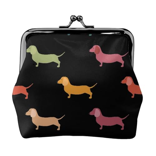 Geldbörse mit süßem Dackel-Aufdruck, Doppelverschluss, Metallrahmen, Leder, Kussschloss, Kleingeldtasche, Geldbörse für Damen, mit Schlüssel, kleine Geldbörsen, Schwarz , Einheitsgröße von EZDLOWVBA