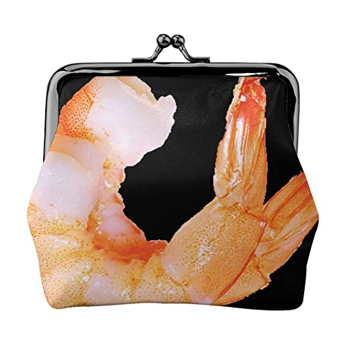 Glutton Shrimps Print Doppelverschluss Metallrahmen Leder Kiss Lock Kleingeldtasche Geldbörse für Frauen mit Schlüssel, kleine Geldbörsen, Schwarz , Einheitsgröße von EZDLOWVBA