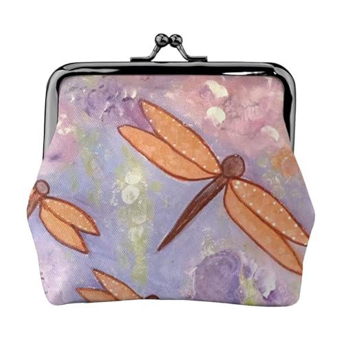 Handbemalter Libellen-Druck, Doppelverschluss, Metallrahmen, Leder, Kussschloss, Kleingeldtasche, Geldbörse für Damen, mit Schlüssel, kleine Geldbörsen, Schwarz , Einheitsgröße von EZDLOWVBA
