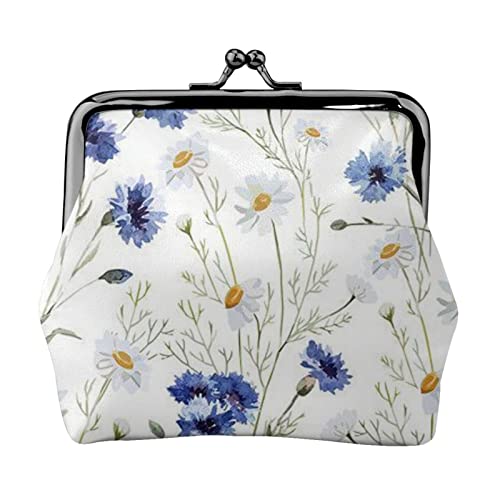 Handgezeichneter Blumendruck, Doppelverschluss, Metallrahmen, Leder, Kussschloss, Kleingeldtasche, Geldbörse für Damen, mit Schlüssel, kleine Geldbörsen, Schwarz , Einheitsgröße von EZDLOWVBA