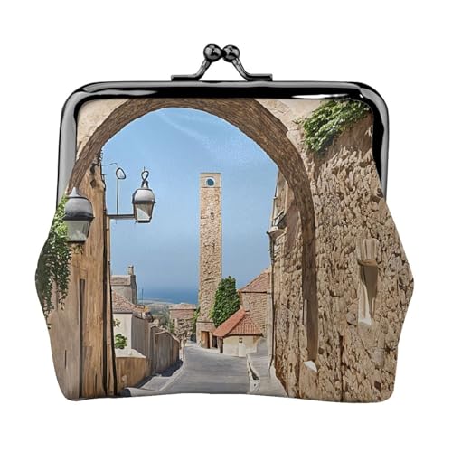 Italienischer Straßendruck, Doppelverschluss, Metallrahmen, Leder, Kussschloss, Kleingeldtasche, Geldbörse für Damen, mit Schlüssel, kleine Geldbörsen, Schwarz , Einheitsgröße von EZDLOWVBA