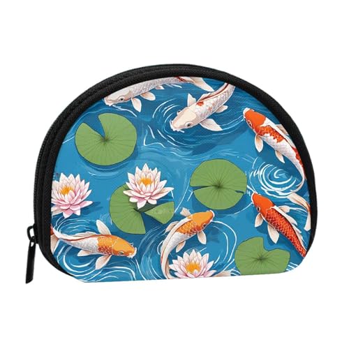 Japanischer Fischdruck bedruckte Mini-Münzgeldbörse mit Reißverschluss – kleine Geldbörse für Damen und Herren, kompakter Reisegeld-Organizer, Schwarz , Einheitsgröße von EZDLOWVBA