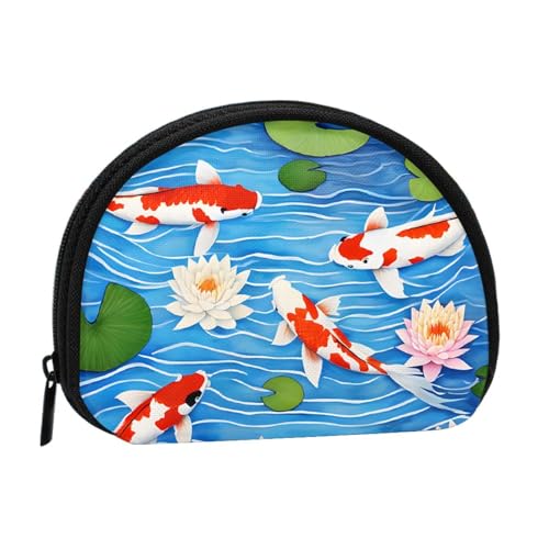 Japanischer Fischdruck bedruckte Mini-Münzgeldbörse mit Reißverschluss – kleine Geldbörse für Damen und Herren, kompakter Reisegeld-Organizer, Schwarz , Einheitsgröße von EZDLOWVBA