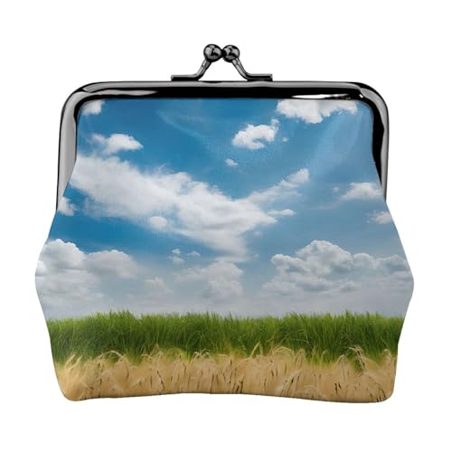 Kleingeldtasche, Weizenfelddruck, Doppelverschluss, Metallrahmen, Leder, Kussschloss, Kleingeldtasche, Geldbörse für Damen, mit Schlüssel, kleine Geldbörsen, Schwarz , Einheitsgröße von EZDLOWVBA