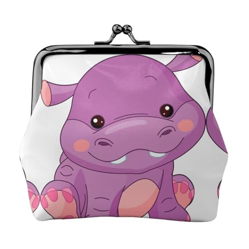 Kleingeldtasche mit Cartoon-Aufdruck, Doppelverschluss, Metallrahmen, Leder, Kussschloss, Kleingeldtasche, Geldbörse für Damen, mit Schlüssel, Violett, Schwarz , Einheitsgröße von EZDLOWVBA