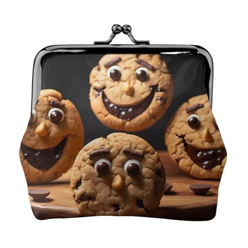 Kleingeldtasche mit Schokoladenchip-Druck, Doppelverschluss, Metallrahmen, Leder, Kussschloss, Kleingeldtasche, Geldbörse für Damen, mit Schlüssel, kleine Geldbörsen, Schwarz , Einheitsgröße von EZDLOWVBA