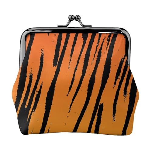 Kleingeldtasche mit Tigerstreifen-Druck, Doppelverschluss, Metallrahmen, Leder, Kussschloss, Kleingeldtasche, Geldbörse für Damen, mit Schlüssel, kleine Geldbörsen, Schwarz , Einheitsgröße von EZDLOWVBA