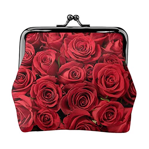 Kleingeldtasche mit rotem Rosen-Druck, Doppelverschluss, Metallrahmen, Leder, Kussschloss, Kleingeldtasche, Geldbörse für Damen, mit Schlüssel, kleine Geldbörsen, Schwarz , Einheitsgröße von EZDLOWVBA