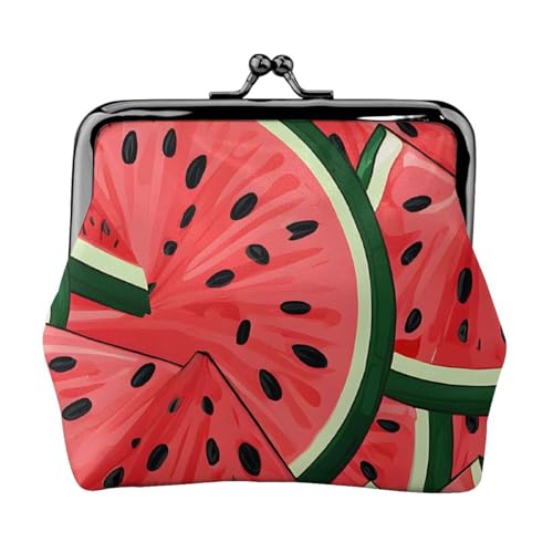Kleingeldtasche mit rotem Wassermelonen-Druck, Doppelverschluss, Metallrahmen, Leder, Kussschloss, Kleingeldtasche, Geldbörse für Damen, mit Schlüssel, kleine Geldbörsen, Schwarz , Einheitsgröße von EZDLOWVBA