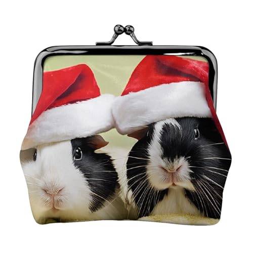 Kleingeldtasche mit süßem Meerschweinchen-Aufdruck, Doppelverschluss, Metallrahmen, Leder, Kussschloss, Kleingeldtasche, Geldbörse für Damen, mit Schlüssel, kleine Geldbörsen, Schwarz , Einheitsgröße von EZDLOWVBA