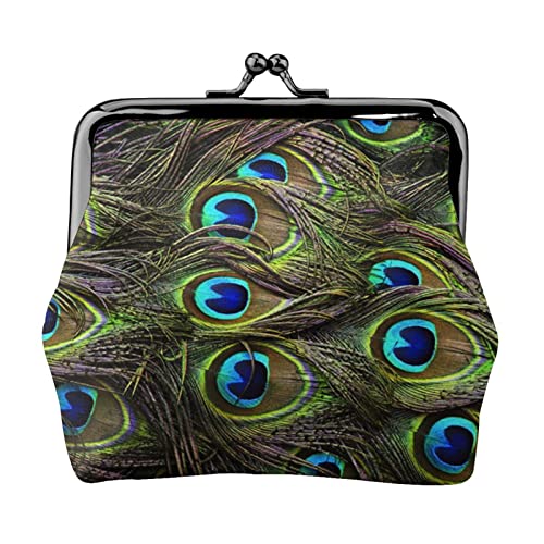 Kleingeldtasche mit süßem Pfauen-Aufdruck, Doppelverschluss, Metallrahmen, Leder, Kussschloss, Geldbörse für Damen, mit Schlüssel, kleine Geldbörsen, Schwarz , Einheitsgröße von EZDLOWVBA