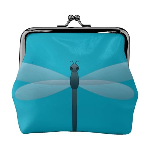 Libellen-Druck, Doppelverschluss, Metallrahmen, Leder, Kussschloss, Kleingeldtasche, Geldbörse für Damen, mit Schlüssel, kleine Geldbörsen, Schwarz , Einheitsgröße von EZDLOWVBA