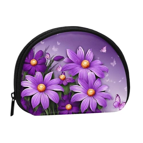 Lila Pflaume Schmetterling Druck Bedruckte Mini Münzbörse mit Reißverschluss - Kleine Geldbörse für Damen & Herren Kompakter Reisegeldorganizer, Schwarz , Einheitsgröße von EZDLOWVBA