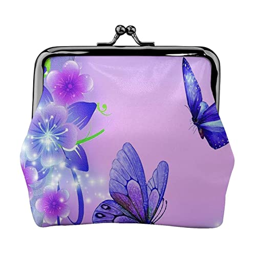 Lila Schmetterling Druck Doppelverschluss Metallrahmen Leder Kiss Lock Kleingeldtasche Geldbörse für Frauen mit Schlüssel, kleine Geldbörsen, Schwarz , Einheitsgröße von EZDLOWVBA