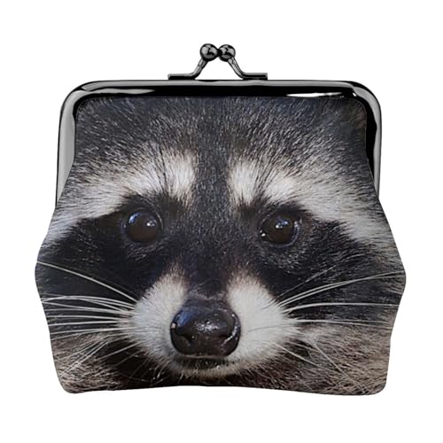 Little Raccoon Face Print Doppelverschluss Metallrahmen Leder Kiss Lock Kleingeldtasche Geldbörse für Frauen mit Schlüssel, kleine Geldbörsen, Schwarz , Einheitsgröße von EZDLOWVBA