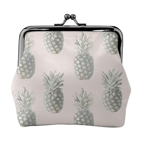 Lovely Ananas-Print Doppelverschluss Metallrahmen Leder Kiss Lock Kleingeldtasche Geldbörse für Frauen mit Schlüssel, kleine Geldbörsen, Schwarz , Einheitsgröße von EZDLOWVBA