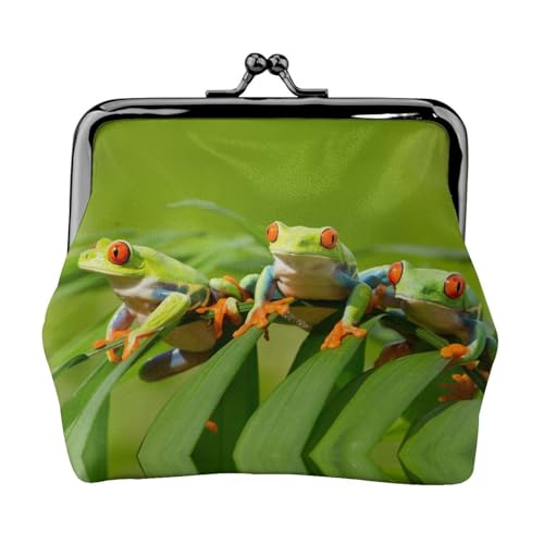 Lustige Frösche Druck Doppelverschluss Metallrahmen Leder Kiss Lock Kleingeldtasche Geldbörse für Frauen mit Schlüssel, kleine Geldbörsen, Schwarz , Einheitsgröße von EZDLOWVBA