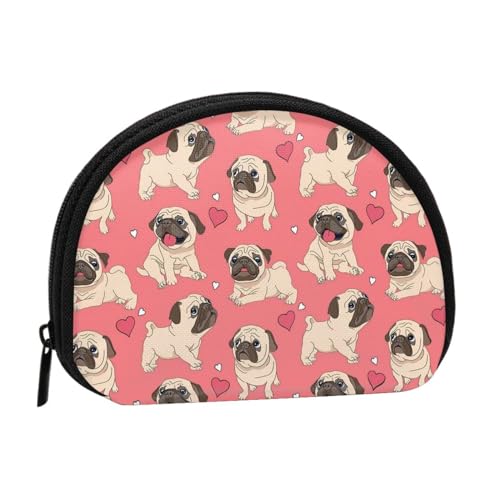 Lustige Mini-Münzgeldbörse mit Reißverschluss, Motiv: Mops, Welpe, Hund, bedruckt, kleine Geldbörse für Damen und Herren, kompakter Reise-Geldorganizer, Schwarz , Einheitsgröße von EZDLOWVBA