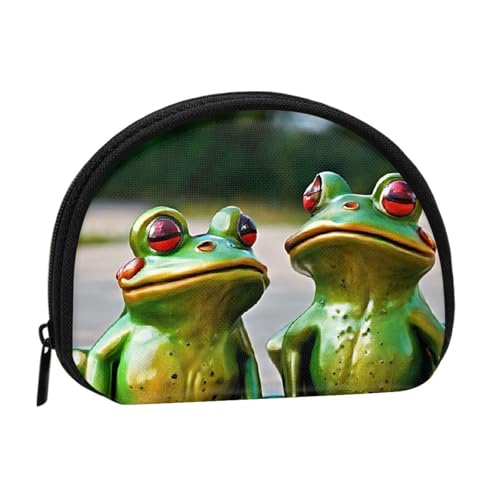 Lustige grüne Frösche bedruckte Mini-Münzgeldbörse mit Reißverschluss – kleine Geldbörse für Damen und Herren, kompakter Reise-Geldorganizer, Schwarz , Einheitsgröße von EZDLOWVBA