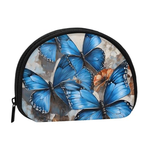 Mini-Geldbörse mit Blumen- und Schmetterlingsdruck, bedruckt, mit Reißverschluss, kleine Geldbörse für Damen und Herren, kompakter Reisegeldorganisator, Schwarz , Einheitsgröße von EZDLOWVBA