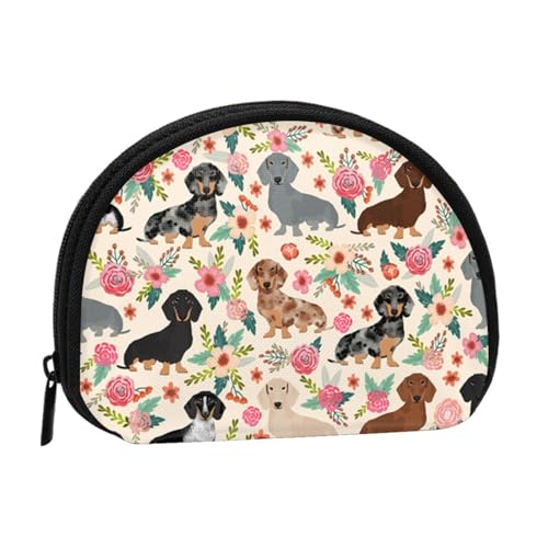 Mini-Geldbörse mit Hunde-Blumendruck, mit Reißverschluss, kleine Geldbörse für Damen und Herren, kompakter Reise-Geldorganizer, Schwarz , Einheitsgröße von EZDLOWVBA