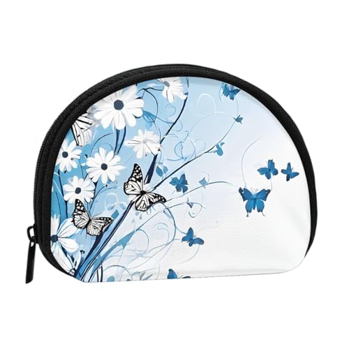 Mini-Geldbörse mit Reißverschluss und Blumen- und Schmetterlings-Druck, kleine Geldbörse für Damen und Herren, kompakter Reise-Geldorganizer, Schwarz , Einheitsgröße von EZDLOWVBA
