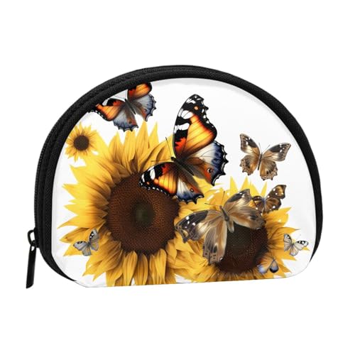 Mini-Geldbörse mit Schmetterlings- und Sonnenblumen-Druck, mit Reißverschluss, kleine Geldbörse für Damen und Herren, kompakter Reise-Geldorganizer, Schwarz , Einheitsgröße von EZDLOWVBA