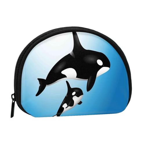 Mini-Geldbörse mit Wal-Druck, mit Reißverschluss, kleine Geldbörse für Damen und Herren, kompakter Reisegeldorganisator, Schwarz , Einheitsgröße von EZDLOWVBA