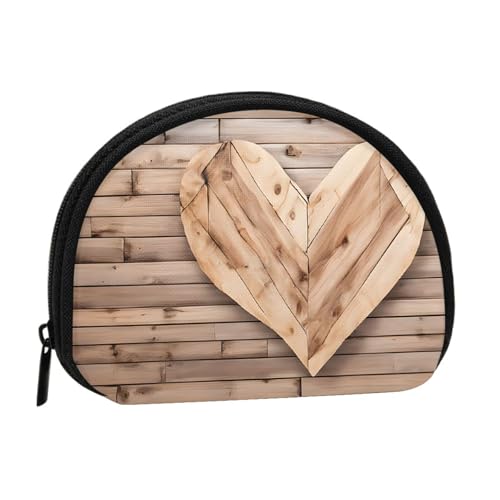 Mini-Münzgeldbörse aus Holz mit Herz-Druck, mit Reißverschluss, kleine Geldbörse für Damen und Herren, kompakter Reise-Geldorganizer, Schwarz , Einheitsgröße von EZDLOWVBA