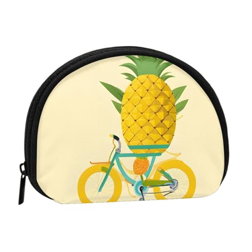 Mini-Münzgeldbörse mit Ananas-Druck, mit Reißverschluss, kleine Geldbörse für Damen und Herren, kompakter Reise-Geldorganizer, Schwarz , Einheitsgröße von EZDLOWVBA