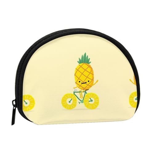 Mini-Münzgeldbörse mit Ananas-Fahrrad-Druck, mit Reißverschluss, kleine Geldbörse für Damen und Herren, kompakter Reise-Geldorganizer, Schwarz , Einheitsgröße von EZDLOWVBA