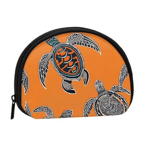 Mini-Münzgeldbörse mit Cartoon-Meeresschildkröten-Druck, mit Reißverschluss, kleine Geldbörse für Damen und Herren, kompakter Reise-Geldorganizer, Schwarz , Einheitsgröße von EZDLOWVBA