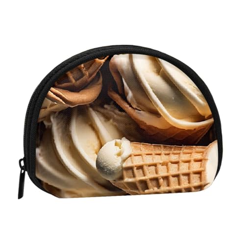 Mini-Münzgeldbörse mit Eiscreme-Druck, mit Reißverschluss, kleine Geldbörse für Damen und Herren, kompakter Reise-Geldorganizer, Schwarz , Einheitsgröße von EZDLOWVBA
