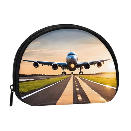 Mini-Münzgeldbörse mit Flugzeug bedruckt, mit Reißverschluss, kleine Geldbörse für Damen und Herren, kompakter Reisegeldorganisator, Schwarz , Einheitsgröße von EZDLOWVBA