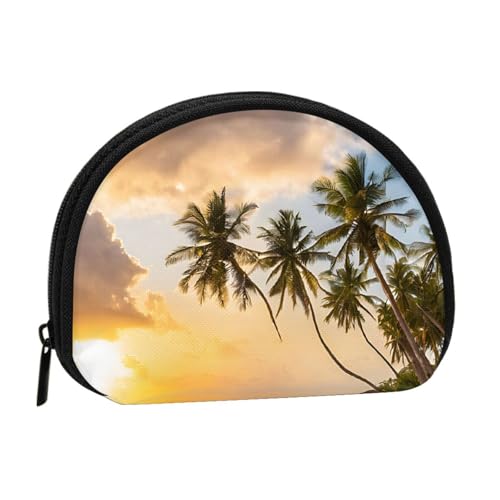Mini-Münzgeldbörse mit Hawaii-Palmen-Druck, mit Reißverschluss, kleine Geldbörse für Damen und Herren, kompakter Reise-Geldorganizer, Schwarz , Einheitsgröße von EZDLOWVBA