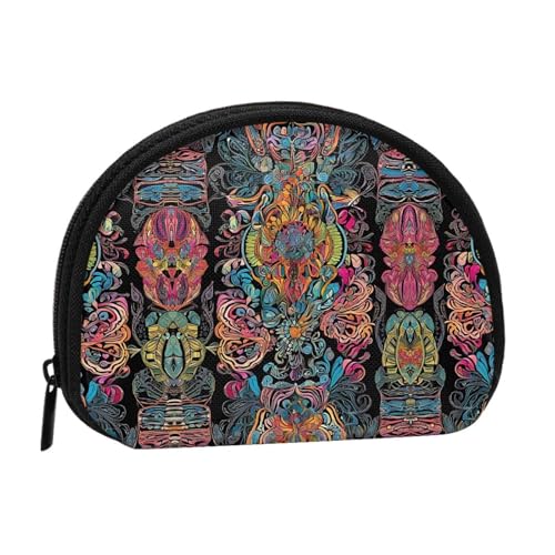 Mini-Münzgeldbörse mit Native Patterns Print und Reißverschluss, kleine Geldbörse für Damen und Herren, kompakter Reisegeldorganisator, Schwarz , Einheitsgröße von EZDLOWVBA