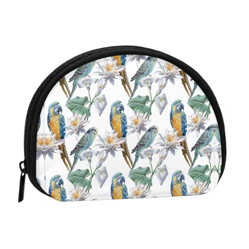 Mini-Münzgeldbörse mit Papageien auf Zweigen, bedruckt, mit Reißverschluss, kleine Geldbörse für Damen und Herren, kompakter Reisegeldorganizer, Schwarz , Einheitsgröße von EZDLOWVBA