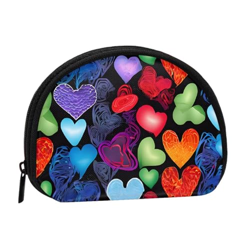 Mini-Münzgeldbörse mit Regenbogen-Herzen, bedruckt, mit Reißverschluss, kleine Geldbörse für Damen und Herren, kompakter Reise-Geldorganizer, Schwarz , Einheitsgröße von EZDLOWVBA