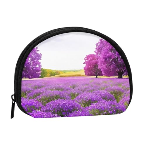 Mini-Münzgeldbörse mit Reißverschluss, Motiv: Lavendel, klein, für Damen und Herren, kompakter Reisegeldorganisator, Violett, Schwarz , Einheitsgröße von EZDLOWVBA