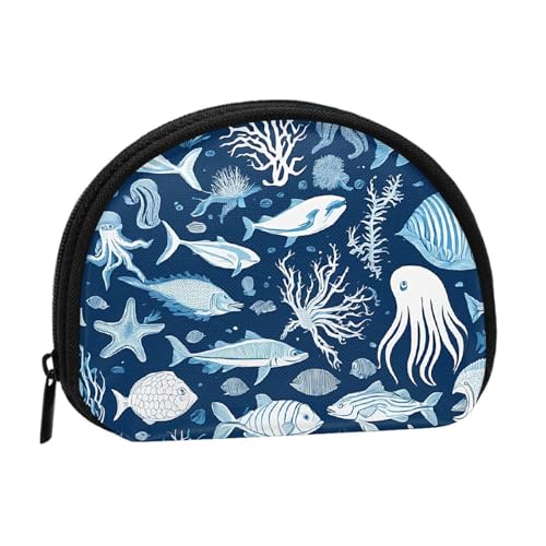 Mini-Münzgeldbörse mit Reißverschluss, Motiv: Meerestiere, kleine Geldbörse für Damen und Herren, kompakter Reisegeldorganisator, Schwarz , Einheitsgröße von EZDLOWVBA
