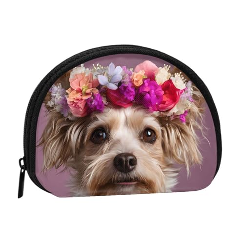 Mini-Münzgeldbörse mit Reißverschluss, Motiv: Yorkie Blumendruck, kleine Geldbörse für Damen und Herren, kompakter Reise-Geldorganizer, Schwarz , Einheitsgröße von EZDLOWVBA