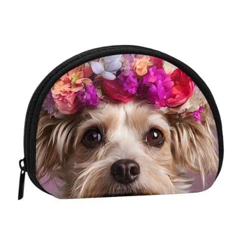 Mini-Münzgeldbörse mit Reißverschluss, Motiv: Yorkie Blumendruck, kleine Geldbörse für Damen und Herren, kompakter Reise-Geldorganizer, Schwarz , Einheitsgröße von EZDLOWVBA