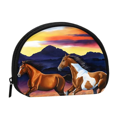 Mini-Münzgeldbörse mit Reißverschluss, Motiv: laufende Pferde, kleine Geldbörse für Damen und Herren, kompakter Reisegeldorganizer, Schwarz , Einheitsgröße von EZDLOWVBA