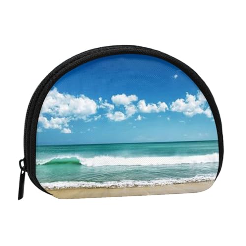 Mini-Münzgeldbörse mit Sandstrand bedruckt, mit Reißverschluss, kleine Geldbörse für Damen und Herren, kompakter Reisegeldorganisator, Schwarz , Einheitsgröße von EZDLOWVBA
