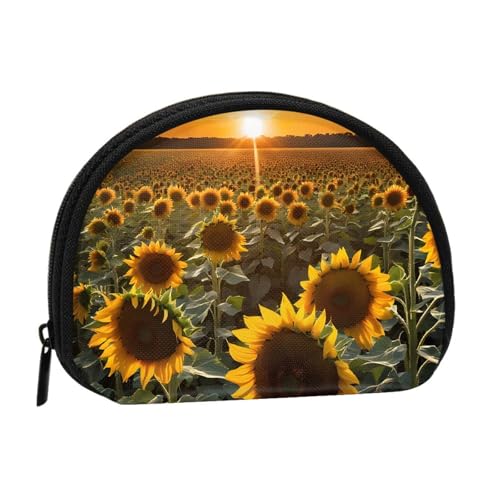 Mini-Münzgeldbörse mit Sonnenblumen-Druck, bedruckt, mit Reißverschluss, kleine Geldbörse für Damen und Herren, kompakter Reise-Geldorganizer, Schwarz , Einheitsgröße von EZDLOWVBA